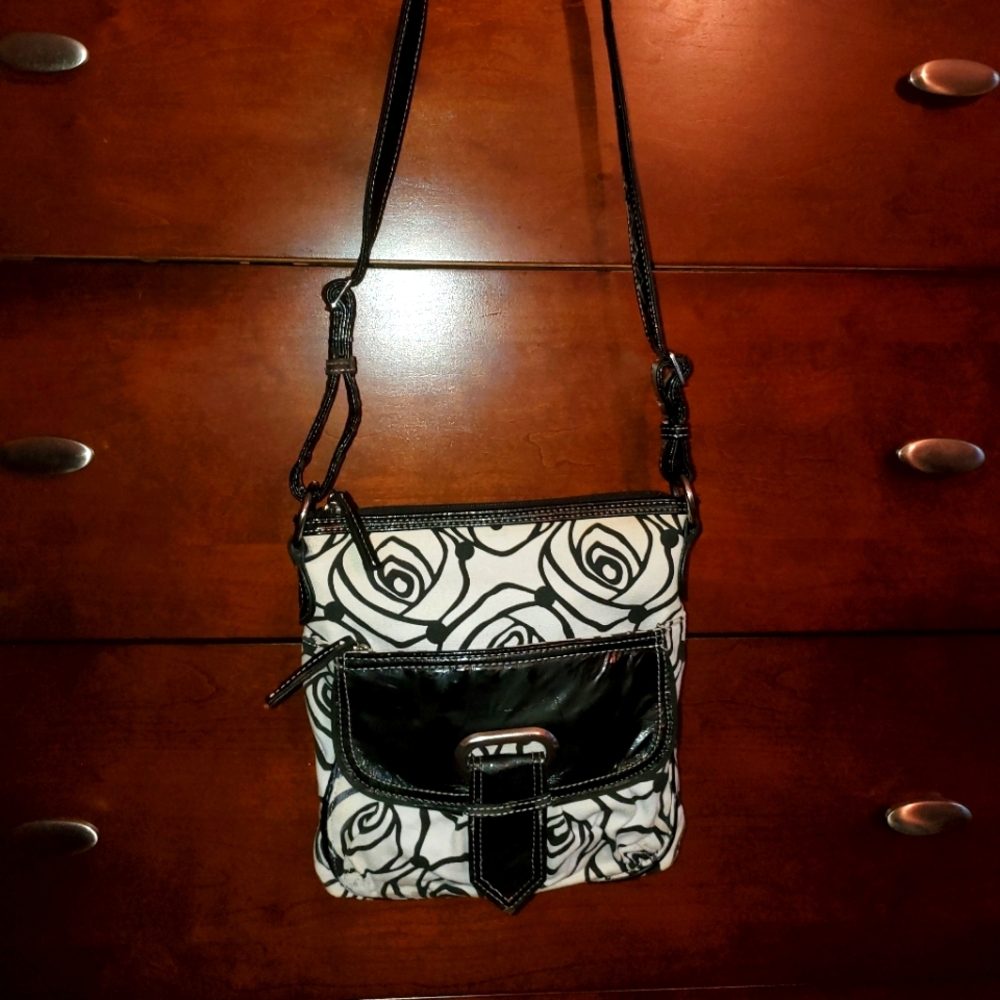 Elegant Black and White Damask Crossbody Bag